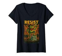 Womens Cowboy Resist Frog with Foot On Ice Cube Wearing Red Scarf V-Neck T-Shirt