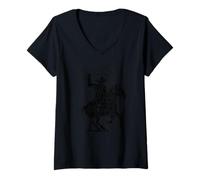 Womens Cowboy Riding Horse Black Icon, Western Vintage Look V-Neck T-Shirt