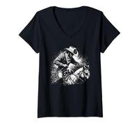 Womens Cowboy Riding Horse, Dark Western Art Black V-Neck T-Shirt