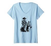 Womens Cowboy Riding Horse, Rugged Vintage Western Style Graphic V-Neck T-Shirt