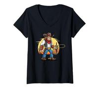 Womens Cowboy Sasquatch Funny Wild West Lasso Sunset V-Neck T-Shirt