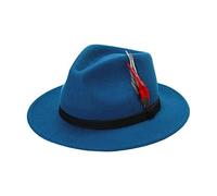 Womens Cowboy Style Adjustable Band Feather Hat Mens Fancy Trilby Wool Party Wear Hat Teal