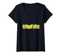 Women's Cowfish Long Horn case Fish Aquarium V-Neck T-Shirt