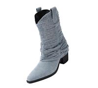 Womens Cowgirl Boots,Women Cowboy Boots Fashion Ladies Leather Wide Calf Ankle Boots Short Boots Party Single Shoes Waterproof Wellington Boots CMK83