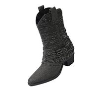 Womens Cowgirl Boots,Women Cowboy Boots Fashion Ladies Leather Wide Calf Ankle Boots Short Boots Party Single Shoes Waterproof Wellington Boots CMK83