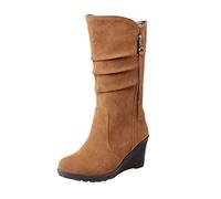 Women's Cowgirl Boots Zipper Mid Calf Wedge Boots Round Toe Wide Width Platform High Heel Tassel Dress Boots