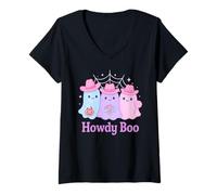 Womens Cowgirl Ghosts Howdy Boo Cute Western Cowboy Hat Halloween V-Neck T-Shirt