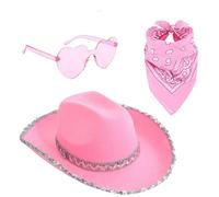 Women's Cowgirl Hats, Cowboy Hat Set, Fashionable Cowboy Hat with Heart Glasses and Bandana, Costume Accessory for Carnival for the Festival