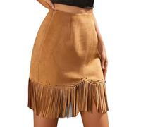 Women's Cowgirl Skirt Vintage Bohemian Fringe Skirt High Waisted A-Line with Rivet Details Faux Suede Skirts Hippie Festival Outfits Casual Daywear