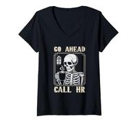 Women's Coworker Office Jokes Human Resources Go Ahead Call HR V-Neck T-Shirt