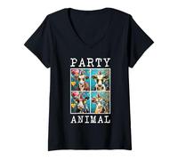 Womens Cows Face Colorful Farm Animal Party Hat Funny Cow Farming V-Neck T-Shirt