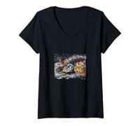 Women's Cows in Outerspace Cows Playing Among The Galaxy V-Neck T-Shirt