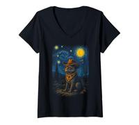 Womens Coyote Cowboy Western Desert Starry Night UFO Design V-Neck T-Shirt