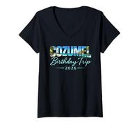 Women's Cozumel Birthday Trip 2026 Mexico Cancun Vacation Beach Crew V-Neck T-Shirt