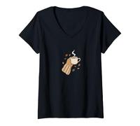 Women's Cozy Autumn Coffee Mug Hygge Sweater Fall Leaves Aesthetic V-Neck T-Shirt