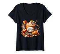 Womens Cozy Autumn Stuff with Apple Pie Coffee Mug for Fall Teacher V-Neck T-Shirt