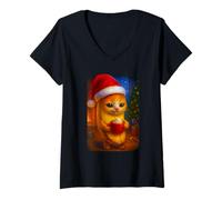 Womens Cozy Banana Cat Christmas Meme Cute Xmas Kitty V-Neck T-Shirt