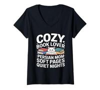 Women's Cozy Book Lover Persian Mom Soft Pages Quiet Nights V-Neck T-Shirt