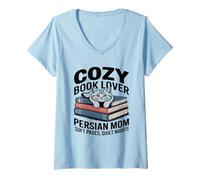 Women's Cozy Book Lover Persian Mom Soft Pages Quiet Nights V-Neck T-Shirt