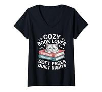 Women's Cozy Book Lover Persian Mom Soft Pages Quiet Nights V-Neck T-Shirt