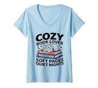 Women's Cozy Book Lover Ragdoll Mom Soft Pages Quiet Nights V-Neck T-Shirt