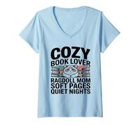 Women's Cozy Book Lover Ragdoll Mom Soft Pages Quiet Nights V-Neck T-Shirt