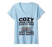 Women's Cozy Book Lover Ragdoll Mom Soft Pages Quiet Nights V-Neck T-Shirt