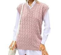 Women's Cozy Cable Knit V Neck Sleeveless Vest Chunky Knit Tank Top Lightweight Pullover Soft Acrylic Perfect for Autumn & Winter Versatile for All Occasions Nude 20-22