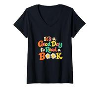 Women's Cozy Cheerful Good Day to Read A Book Funny Bookworm Weekend V-Neck T-Shirt