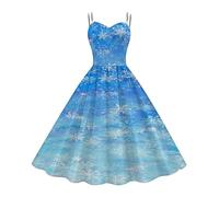 Womens Cozy Christmas A Line Dress 2025 Women 2025 Elegant Casual Sleeveless Holiday Xmas Printed Swing Dress for Outdoor Home Party Xmas Gifts (Sky Blue, XL)