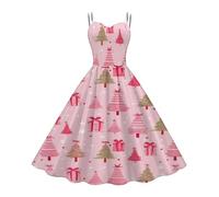 Womens Cozy Christmas A Line Dress 2025 Women 2025 Elegant Casual Sleeveless Holiday Xmas Printed Swing Dress for Outdoor Home Party Xmas Gifts (Pink, XL)