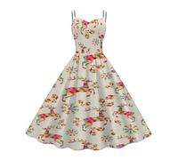 Womens Cozy Christmas A Line Dress 2025 Women 2025 Elegant Casual Sleeveless Holiday Xmas Printed Swing Dress for Outdoor Home Party Xmas Gifts (Beige, S)
