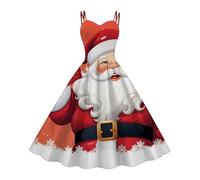 Womens Cozy Christmas Dress 2025 Hot New Border Ladies Europe and The States Style Retro V Neck Long Sleeve Slim Print Dress Christmas for Outdoor Home Party Xmas Gifts (I, M)
