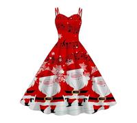 Womens Cozy Christmas Dress 2025 Hot New Border Ladies Europe and The States Style Retro V Neck Long Sleeve Slim Print Dress Christmas for Outdoor Home Party Xmas Gifts (K, L)