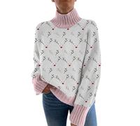 Womens Cozy Christmas Sweaters 2025 Women's 2024 Winter Sweater Casual High Collar Long Sleeve Loose Printed Pullover Sweater Jumper Tops for Daily Life Xmas Gifts (Pink, M)