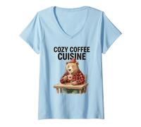 Women's Cozy Coffee Cuisine Bear Humor Rustic Lover V-Neck T-Shirt