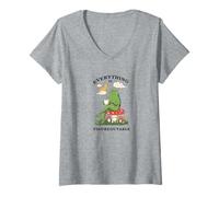 Women's Cozy Cottagecore Coffee Frog Art V-Neck T-Shirt