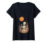 Women's Cozy Cottagecore Skeleton Wildflower Nature Goth V-Neck T-Shirt