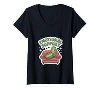 Womens Cozy Couch Cartoon Emotional Support Pickle Kawaii V-Neck T-Shirt