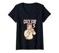 Women's Cozy Cup Morning Routine Hot Coffee Lover Beverage Relaxatio V-Neck T-Shirt