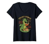 Womens Cozy Dragon Reading Coffee Stay Kind Librarian Bookworm V-Neck T-Shirt