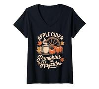 Womens Cozy Fall Season Apple Cider Pumpkins and Hayrides Cute Fall V-Neck T-Shirt