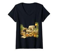 Women's Cozy Green Home Cat Retreat Art V-Neck T-Shirt