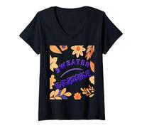 Womens Cozy Knit Season Autumn Fall Leaves and Flowers V-Neck T-Shirt