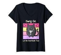 Womens Cozy Mystery Hang On Let Me Overthink This Funny Black Cat V-Neck T-Shirt