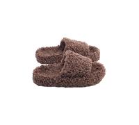 Women's Cozy Open Toe Fleece Slide Slippers in Brown | Size: 4 The hot sale Brown 4