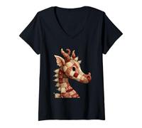 Womens Cozy Patchwork Dragon Quilt Pattern Fantasy V-Neck T-Shirt