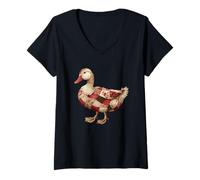 Womens Cozy Patchwork Duck Rustic Country Quilting Cottage V-Neck T-Shirt