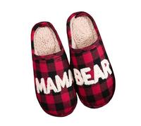 Women's Cozy Plaid Slippers with Memory Foam for Home Wear, Slip-On Design, Warm Fleece Lining for Cold Weather, Red and Black Pattern (Red2, 6)