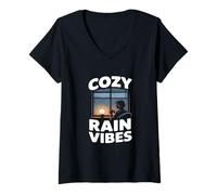 Women's Cozy Rain Vibes Rainy Day Vibes Rain V-Neck T-Shirt